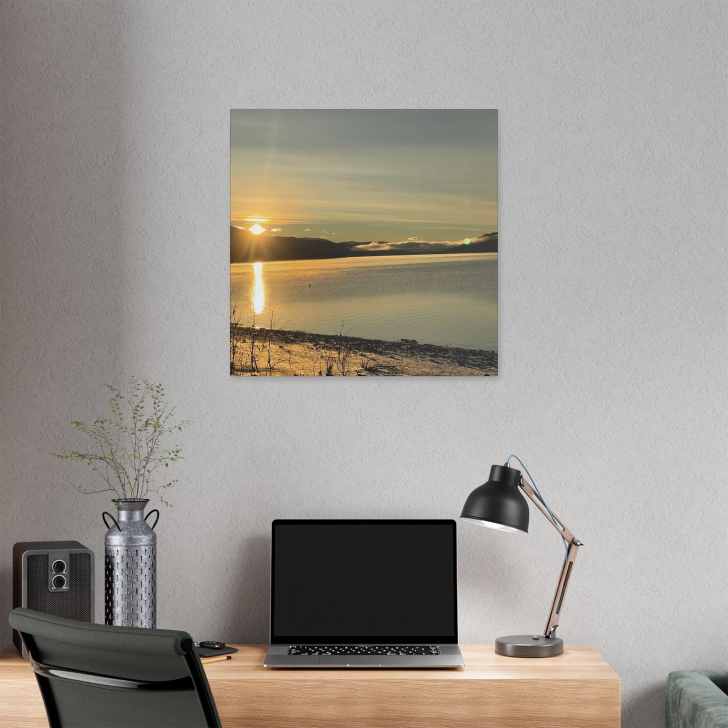 Sunset Serenity Classic Stretched Canvas Wall Art - Tranquil Lake Scenery for Home Decor