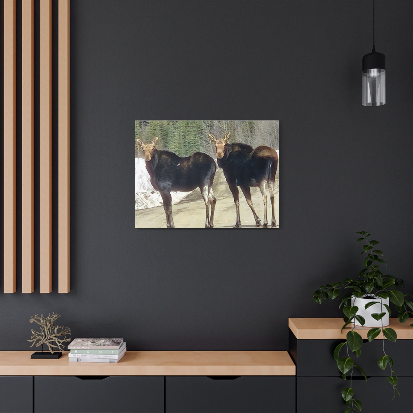 Moose Pair Satin Canvas Print - Nature Wall Art for Animal Lovers