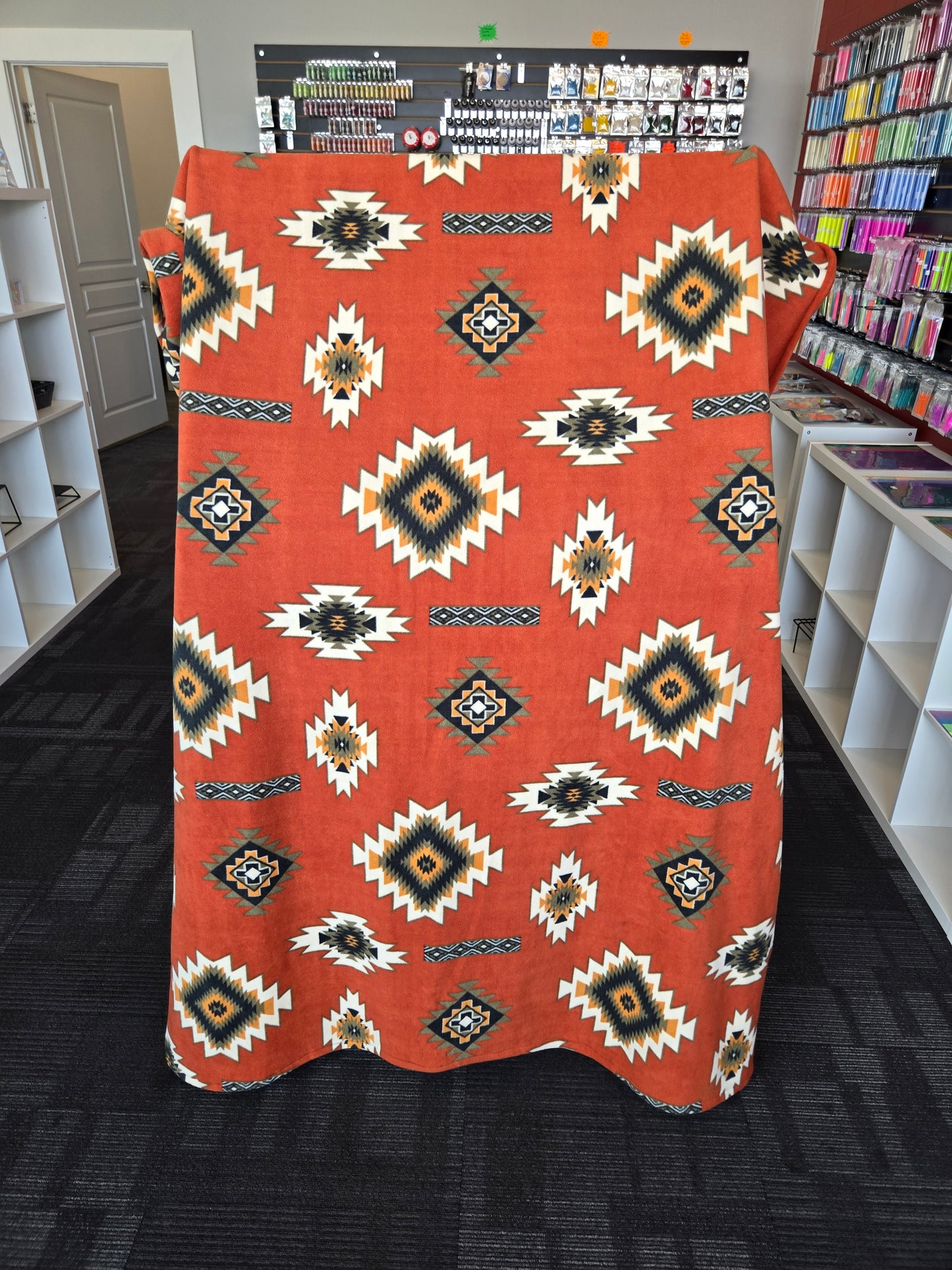 Hand-Sewn Burnt Orange Aztec Throw Blanket