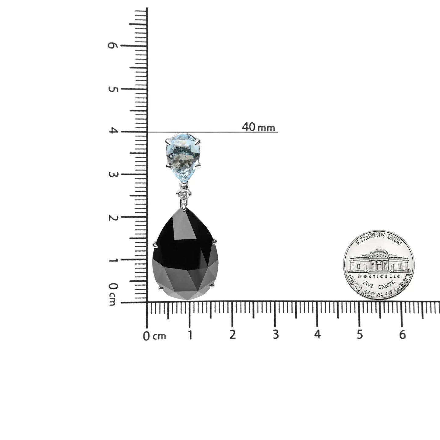 18K White Gold 1/5 Cttw Diamond with Pear Cut Sky Blue Topaz and Pear-Cut Black Onyx Gemstone Dangle Earring