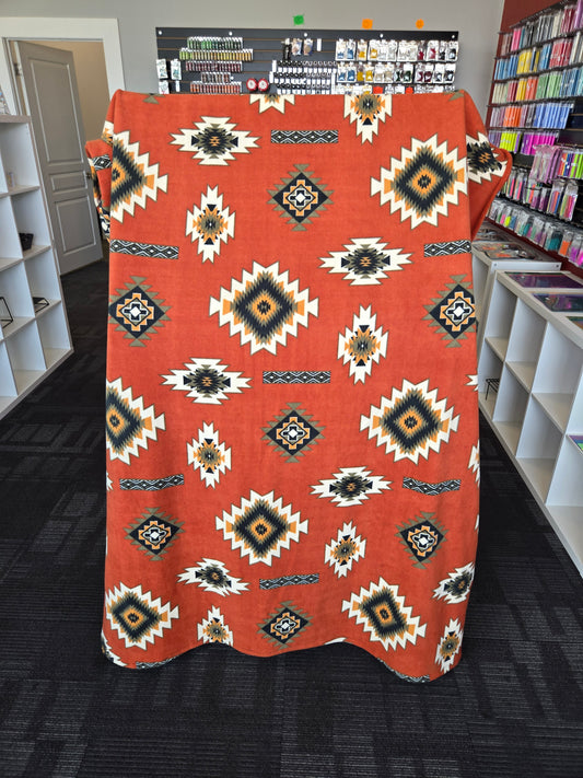 Hand-Sewn Burnt Orange Aztec Throw Blanket