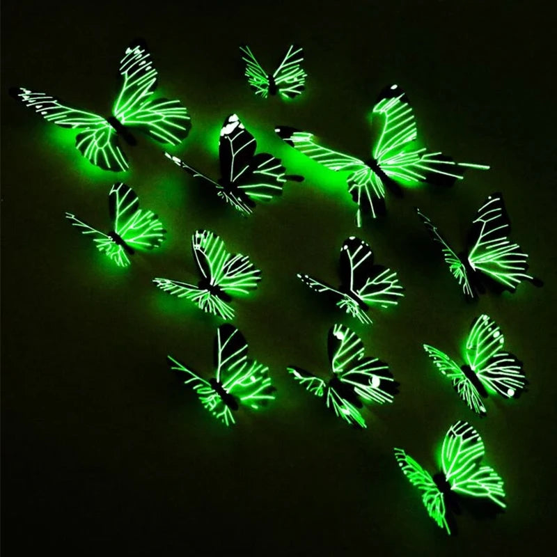 12Pcs Fashion 3D Luminous Butterfly Creative Wall Sticker