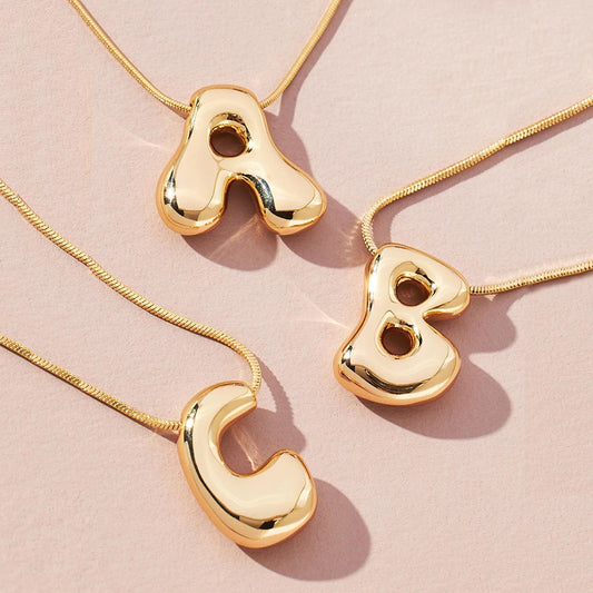 Golden Color Stainless Steel Initial Necklace for Women + Girls