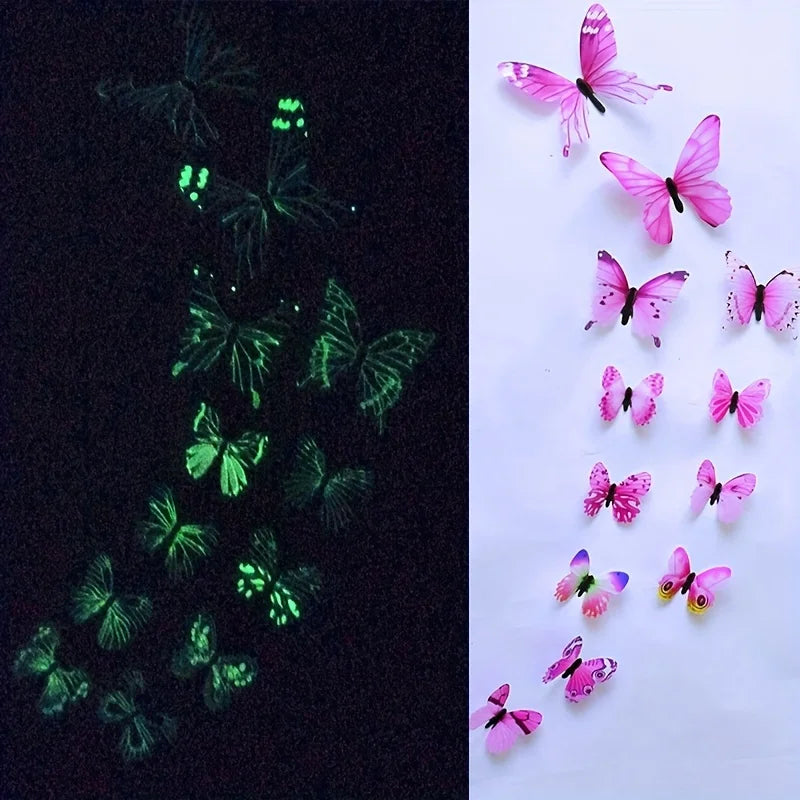 12Pcs Fashion 3D Luminous Butterfly Creative Wall Sticker