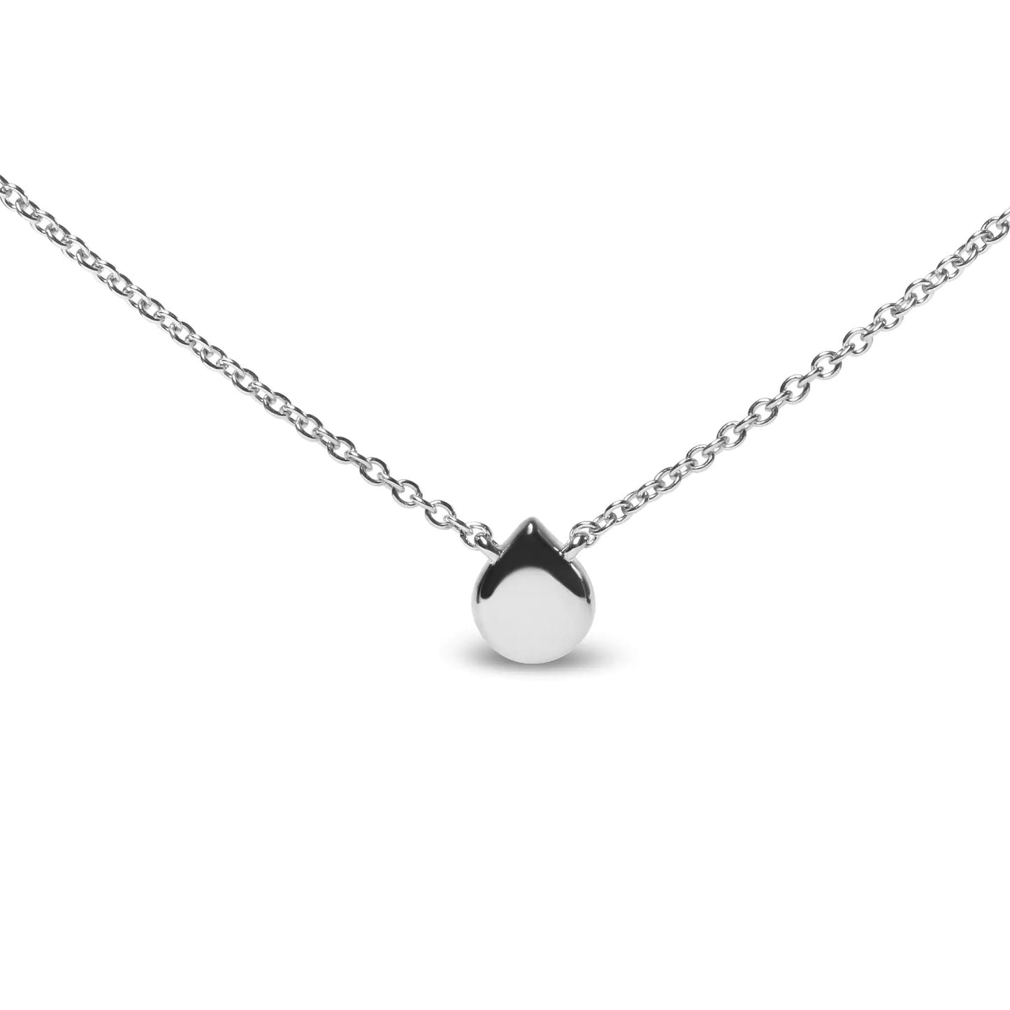 18K White Gold Diamond Accent and 1mm Round Blue Sapphire Gemstone Halo Teardrop Pendant Necklace