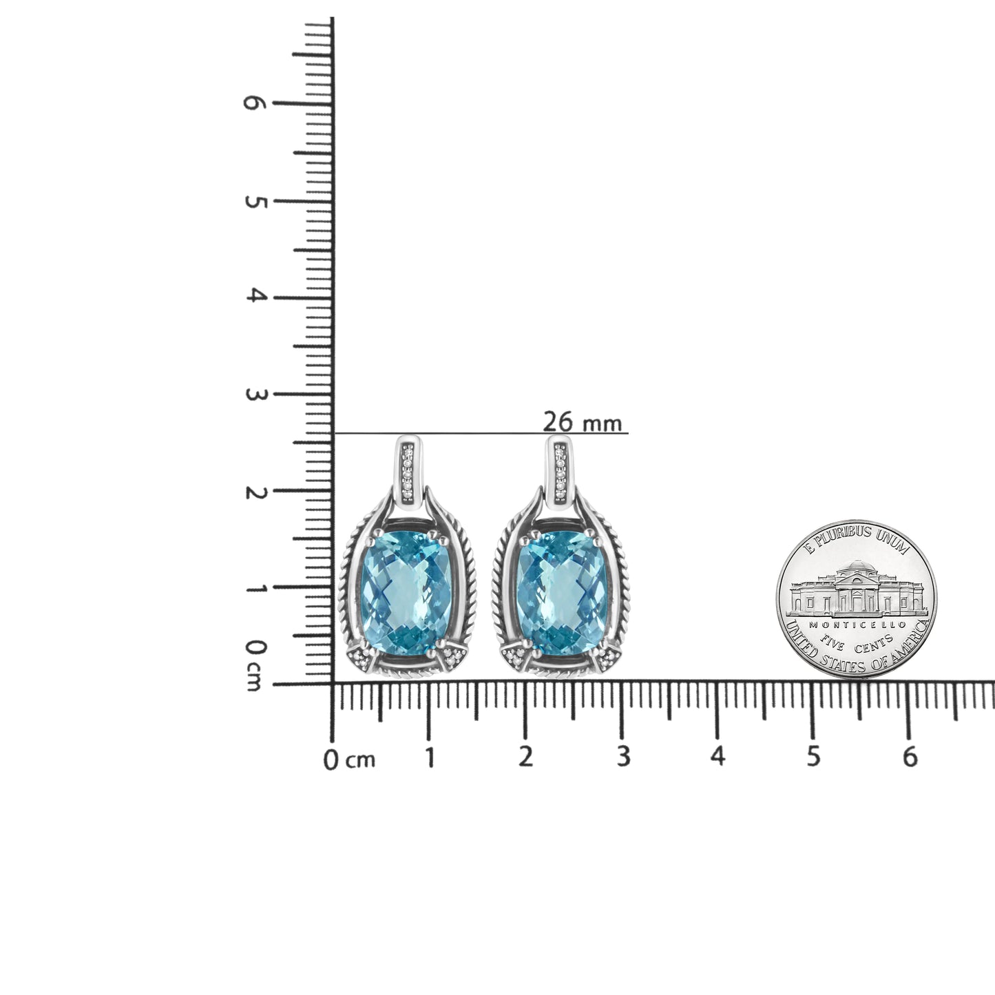 .925 Sterling Silver 14x10MM Cushion Cut Blue Topaz Gemstone and Diamond Accent Dangle Earring