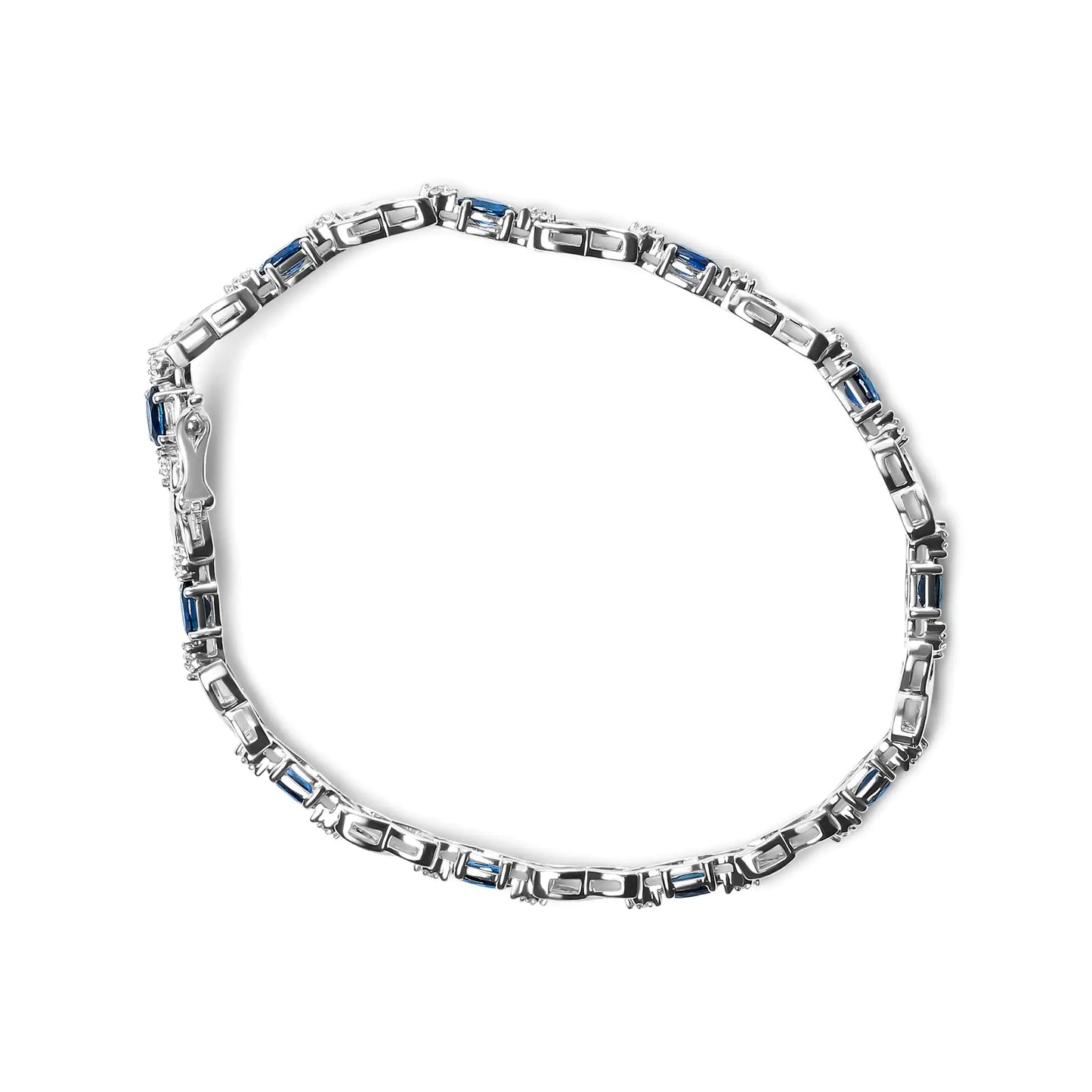 10K White Gold 5x4mm Oval Sapphire Gemstone and 1/10 Cttw Diamond Prong Set "X" Link Bracelet