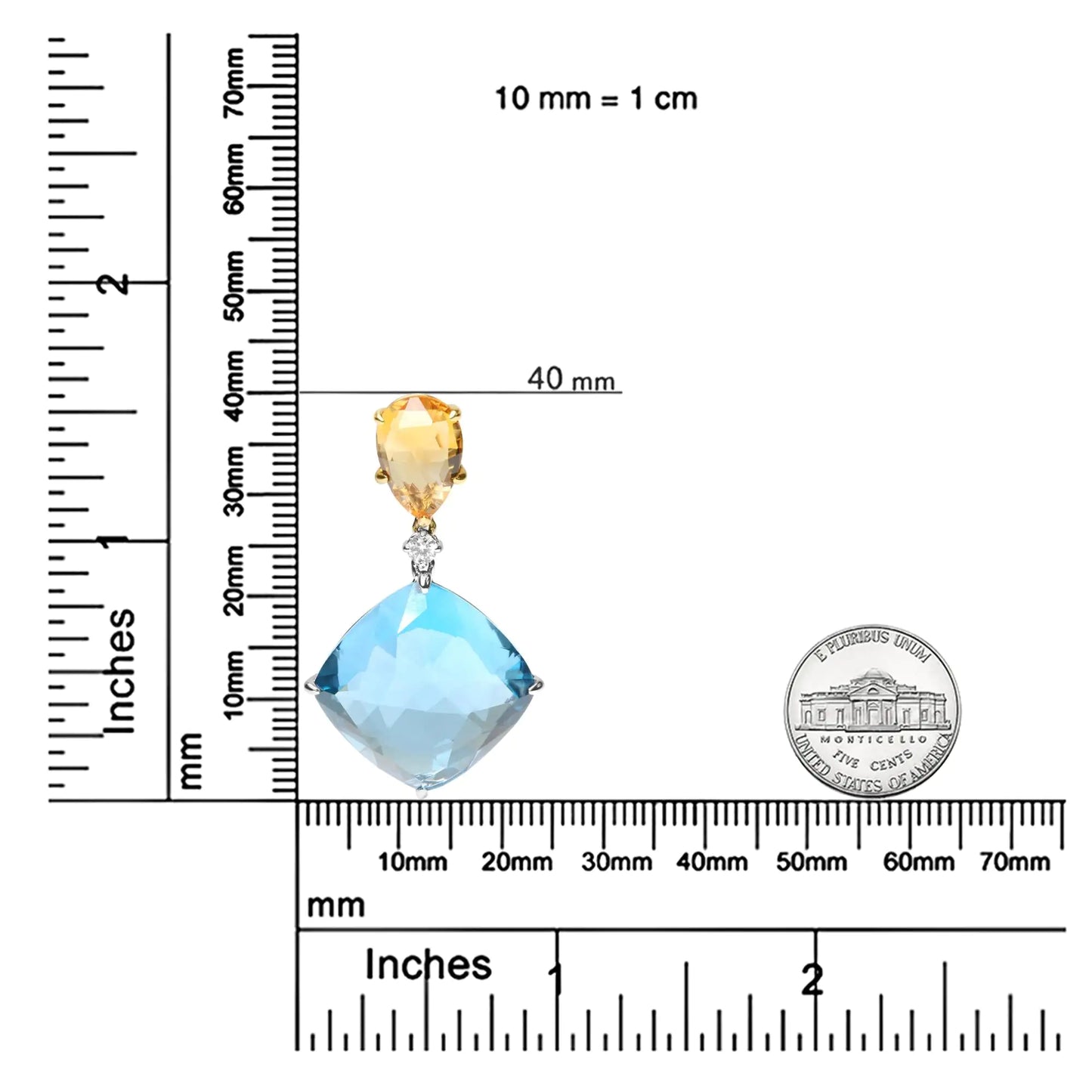 18K White and Yellow Gold Diamond Accent and Yellow Citrine and Sky Blue Topaz Gemstone Dangle Drop 18" Pendant Necklace